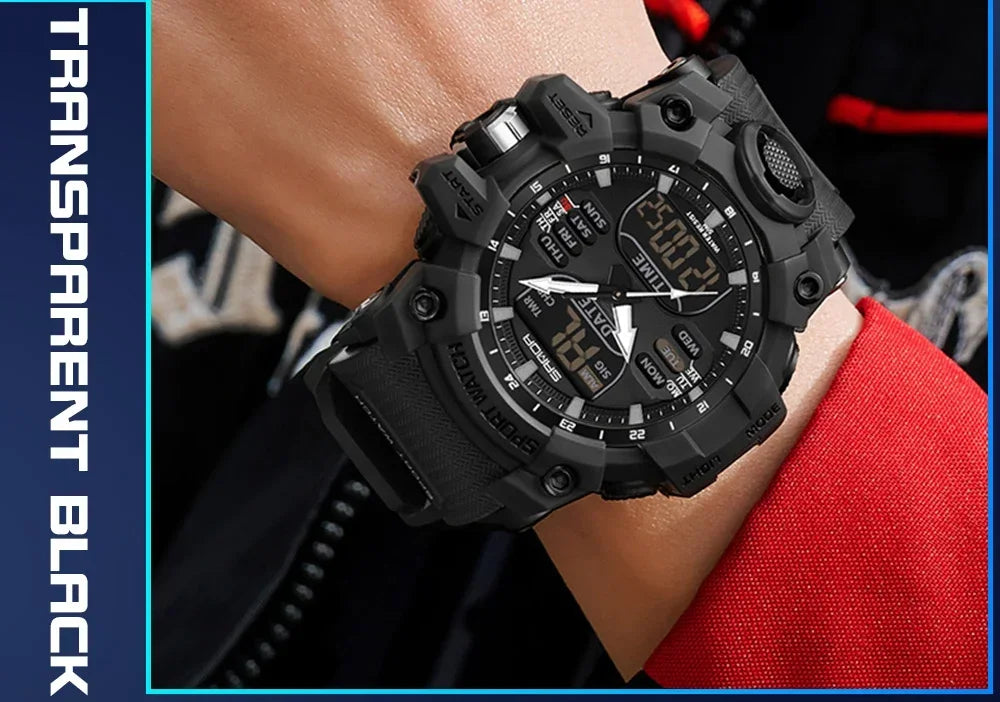 SANDA 6126  Digital Clock Dual Display Men Watches Waterproof Sports Watch Military Man Alarm Stopwatch Quartz Wristwatch Male