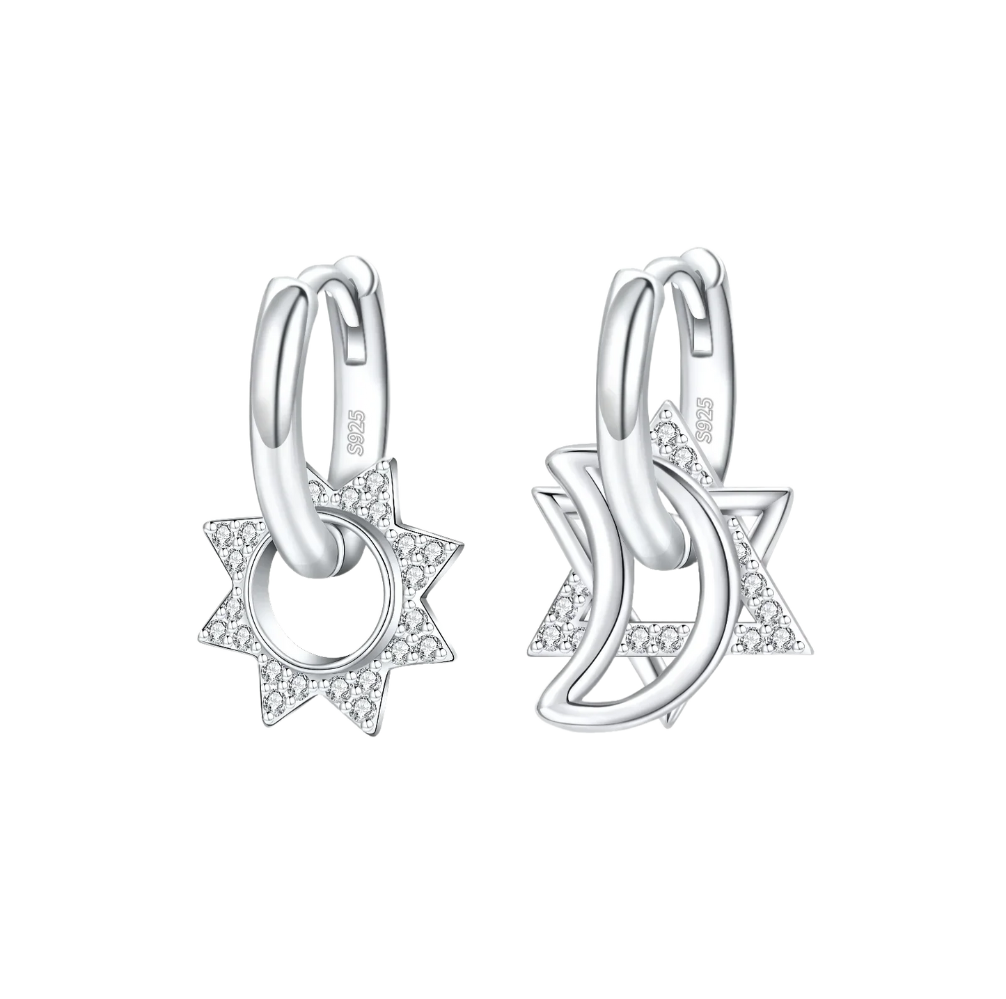 Sparkling Hoop Earrings 925 Sterling Silver Moon Pearl Heart Crystal Luxury Romantic Earing Fit Woman Wedding Party Jewelry Gift