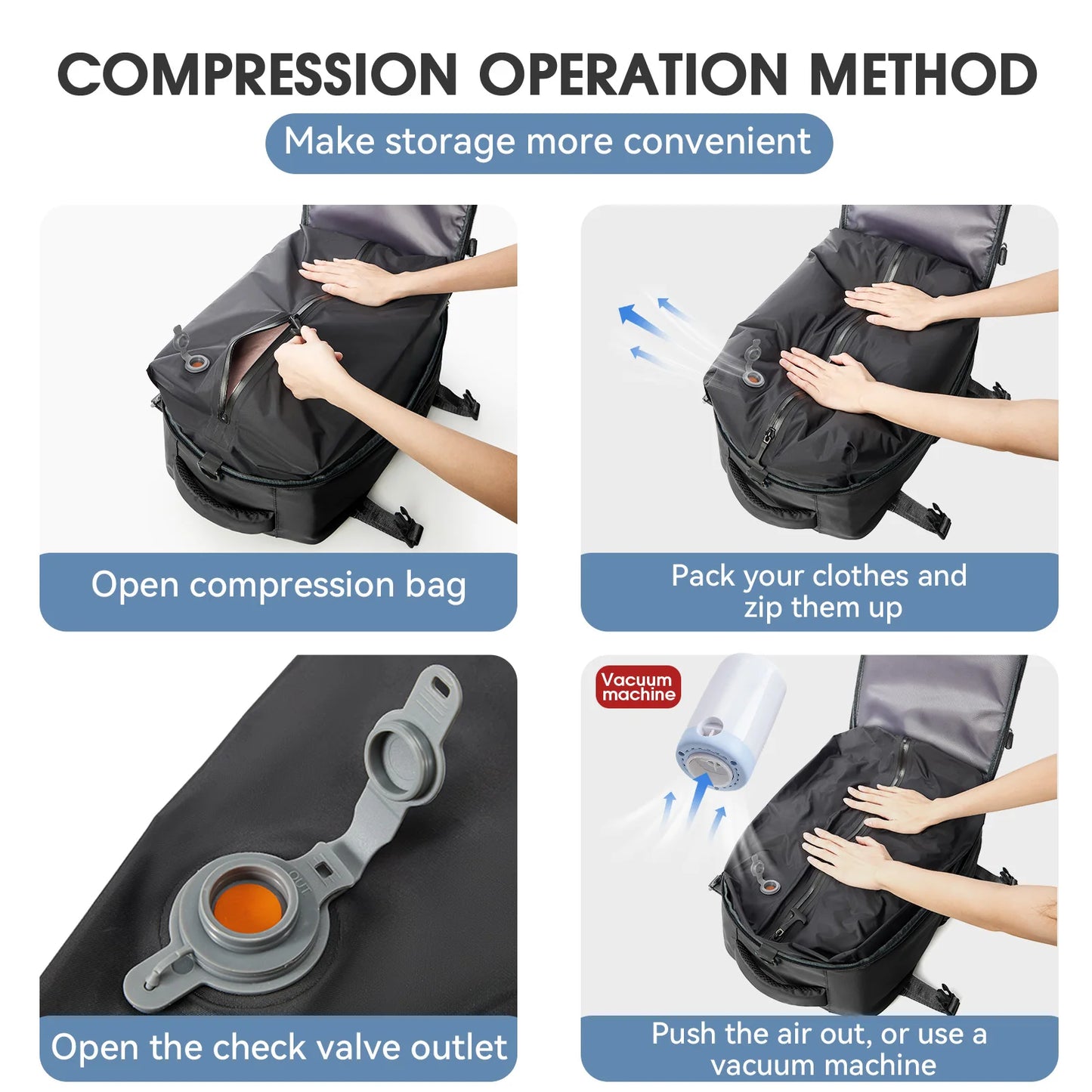 Vacuum Compression Backpack Travel Bag for Men – Space-Saving & Lightweight