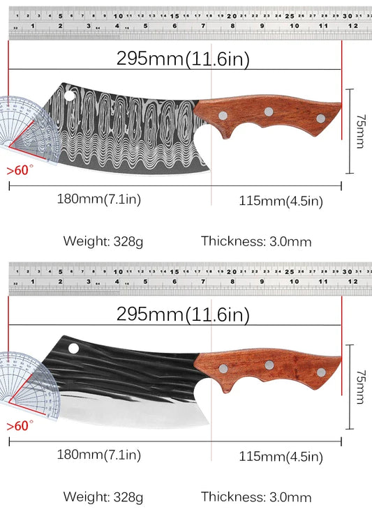 Forged Kitchen Chef Knives Laser Pattern High Carbon Clad Steel Meat Fish Fruit Vegetables Slicing Butcher Cleaver Knife