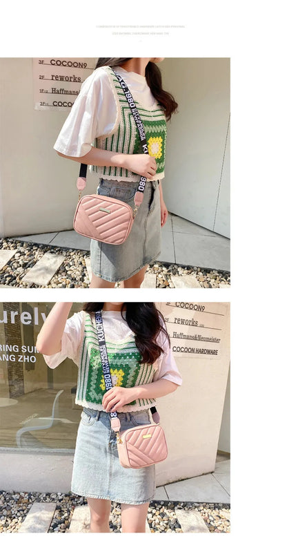 High quality women's PU rolling strip camera bag shoulder bag mobile phone bag casual crossbody bag - BeeTrendyShop.COM