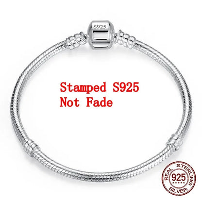 925 Sterling Silver Snake Bone Charm Bracelet – Smooth Handmade Jewelry for Women