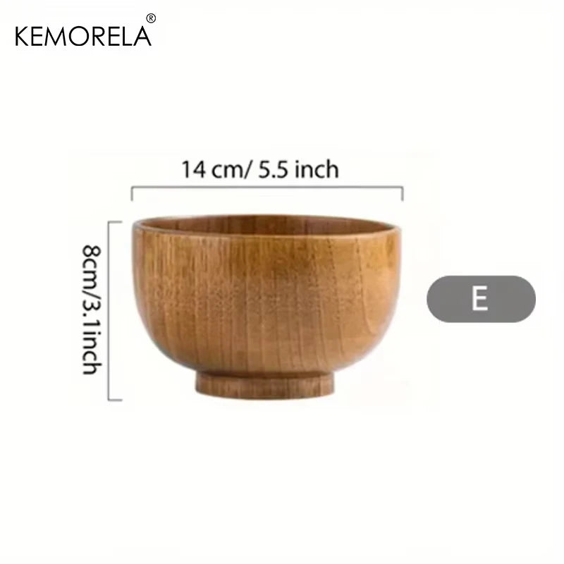 1PCS Natural Wooden Rice Bowl Household Salad Ice Cream Fruit Wooden Bowl Kitchen Food Storage Tableware