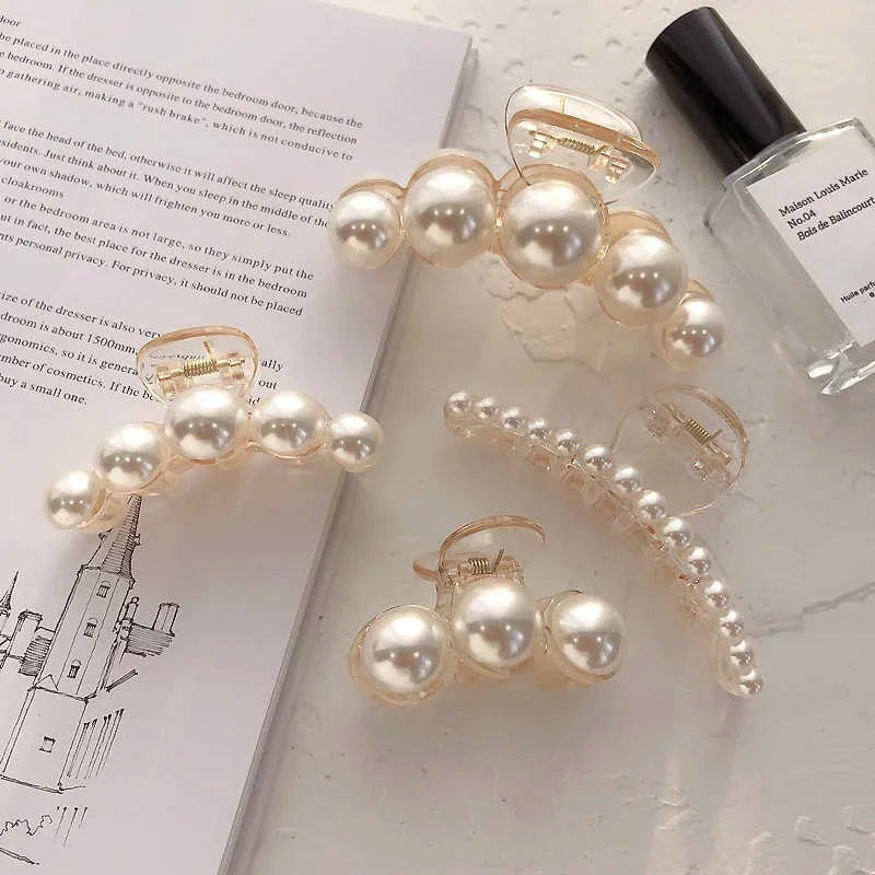 Korean Big Pearl Hair Claw Clip – Elegant Hairgrip Barrette for Women & Girls