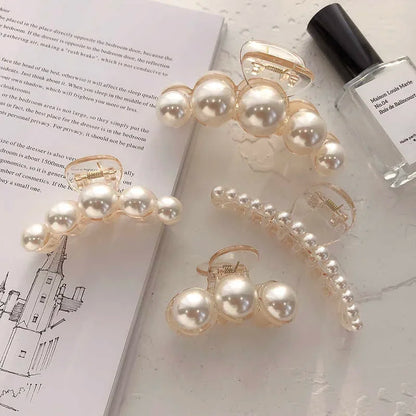 Korean Big Pearl Hair Claw Clip – Elegant Hairgrip Barrette for Women & Girls