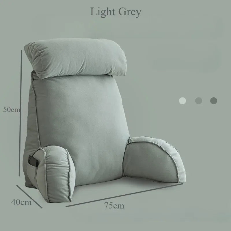 Headboard Backrest Pillow with Armrests 75x40x50cm – Washable Neck & Waist Protection Cushion for Bed & Sofa