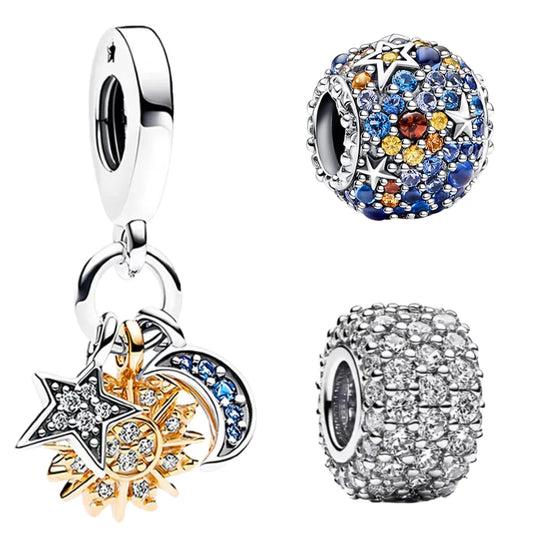925 Sterling Silver Charms Colorful Sun Moon Stars Dangle Charm Fit Original Pendant Bracelets Necklace Women DIY Fine Jewelry