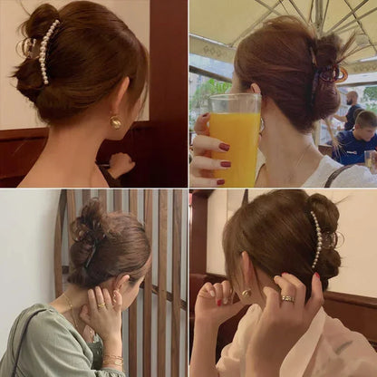 Korean Big Pearl Hair Claw Clip – Elegant Hairgrip Barrette for Women & Girls