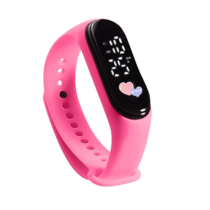 Pink digital smartwatch on a white background
