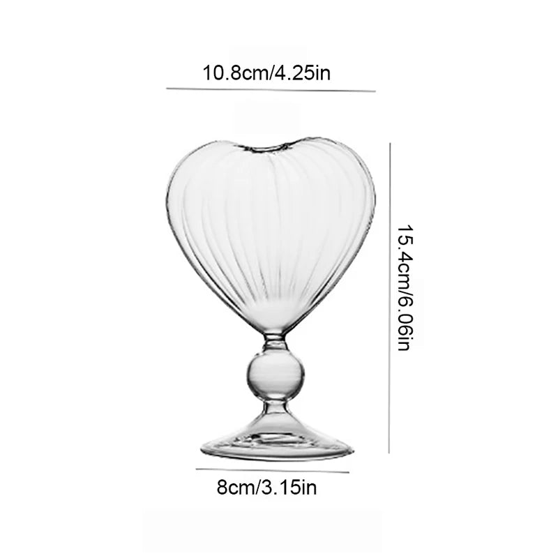 Heart-Shaped Glass Cup with Straw – 220ml Crystal Juice & Wine Glass