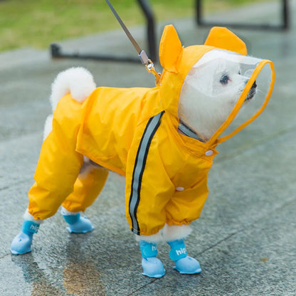 Dog Raincoat with Bear Hood – Waterproof Full Body Rain Jacket for Puppies & Small Dogs | XS–XXL