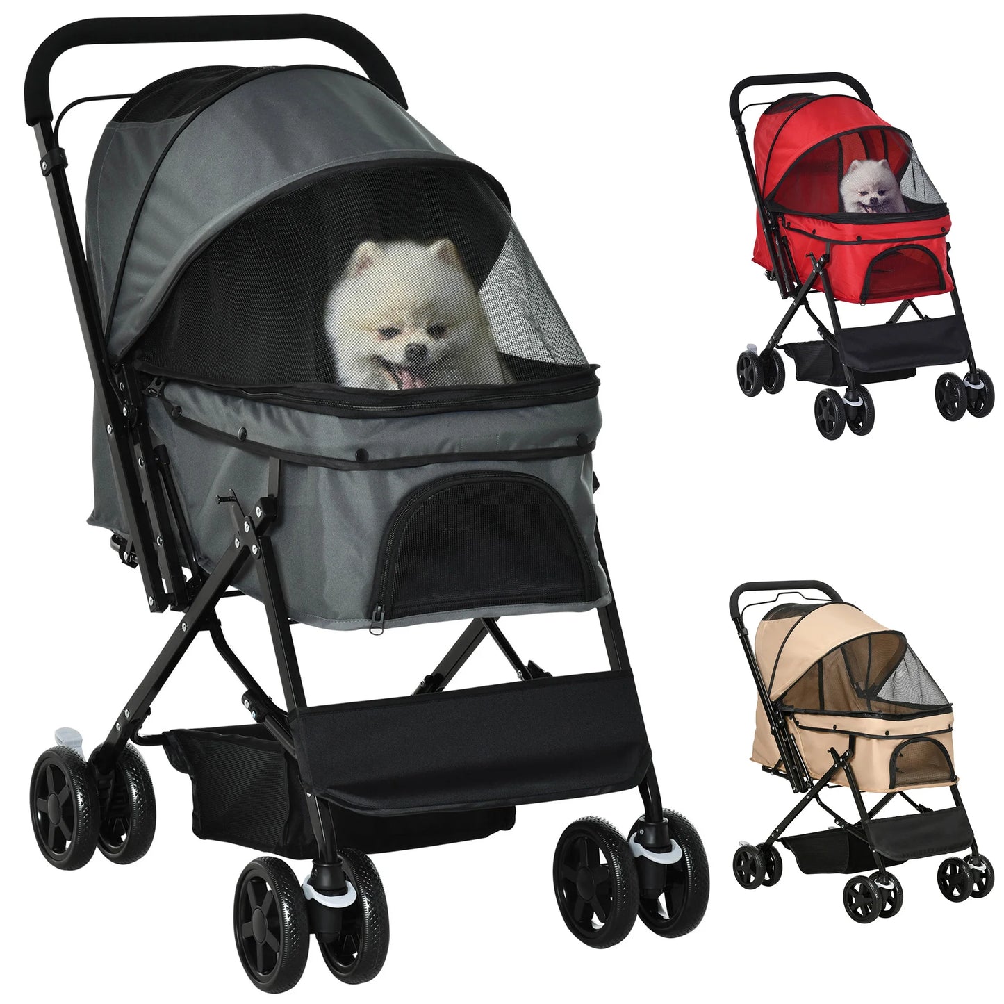 Pawhut Adjustable Canopy Pet Stroller - Lightweight & Foldable