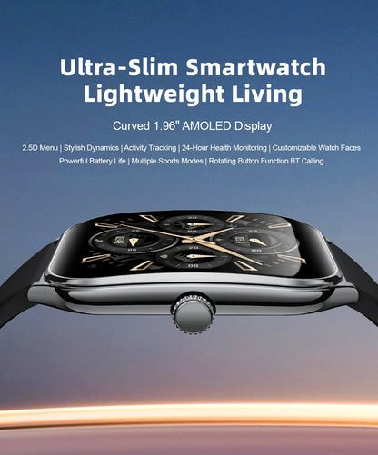 Ultra Thin Smartwatch 1.96" AMOLED – Always-On Display, Call Reminder, Compatible with Huawei & Android