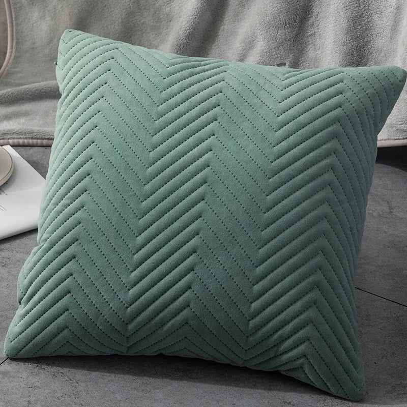 Velvet Plaid Cushion Cover 45x45cm – Embroidered Sofa & Bed Pillowcase