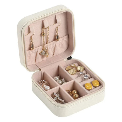 Portable Mini Leather Jewelry Travel Organizer Box – Earrings, Rings & Necklace Case