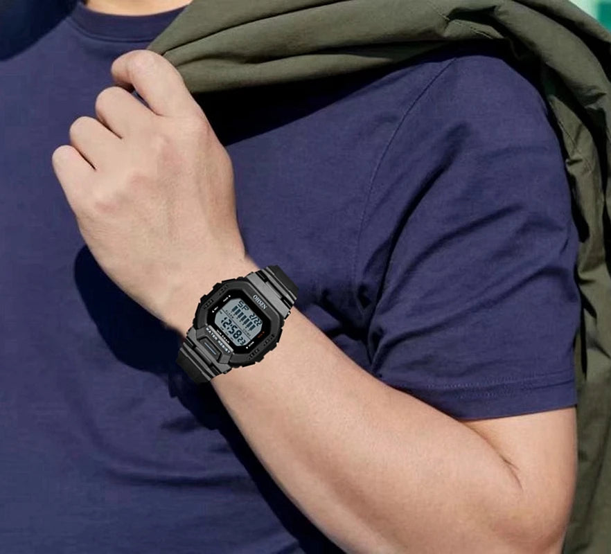 Men's Outdoor Tactical Digital Watch – Green Silicone, Waterproof, Big Dial, Sport Wristwatch