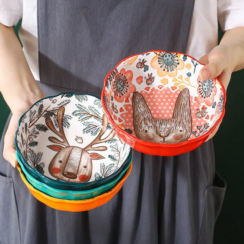 Ceramic Bakeware With Handle Forest Animals Baking Pan  Underglaze  Kitchen Tableware Salad Bowl Au Gratin Dishes