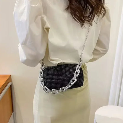 Allover Rhinestone Bucket Bag, Glitter Chain Prom Purse, Women's Mini Crossbody Bag - BeeTrendyShop.COM
