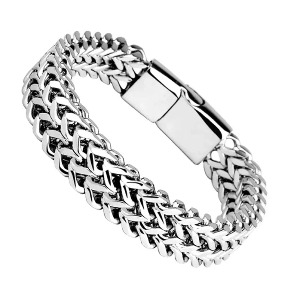 Stainless Steel Magnetic Buckle Bracelet – Fish Scale Braided Chain | Unisex