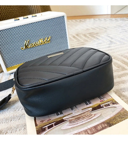 High quality women's PU rolling strip camera bag shoulder bag mobile phone bag casual crossbody bag - BeeTrendyShop.COM