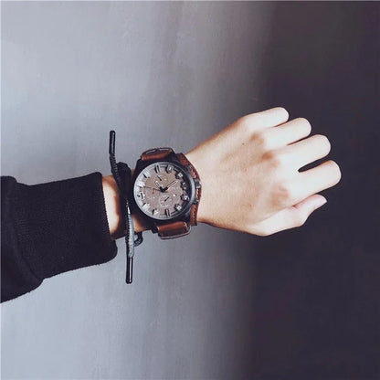 Retro Men's Watches High-end Luxury Man Watch PU Leather Strap Date Business Quartz Watch Big Dial Military tactical Wristwatch - BeeTrendyShop.COM