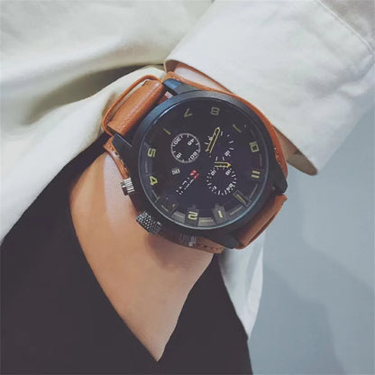 Fashion Retro Men's Quartz Wristwatches Luxury Man Watch PU Leather Business Watch Military Tactical Outdoor Sport Wristwatch - BeeTrendyShop.COM
