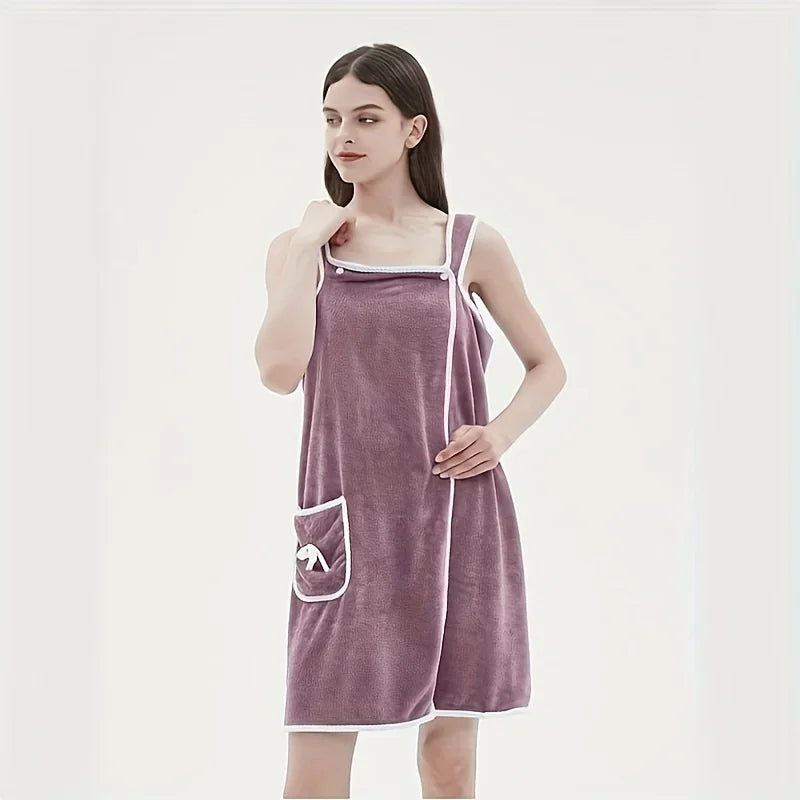 Women's Wearable Bath Towel Wrap – Long Style Microfiber Bathrobe for Bathroom & Spa