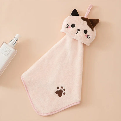 Cute Cat Coral Velvet Hand Towel – Soft Absorbent Hanging Towel for Kitchen & Bathroom
