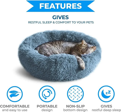 Self-Warming Round Pet Bed - Plush, Non-Slip Mat for Cats & Dogs - BeeTrendyShop.COM