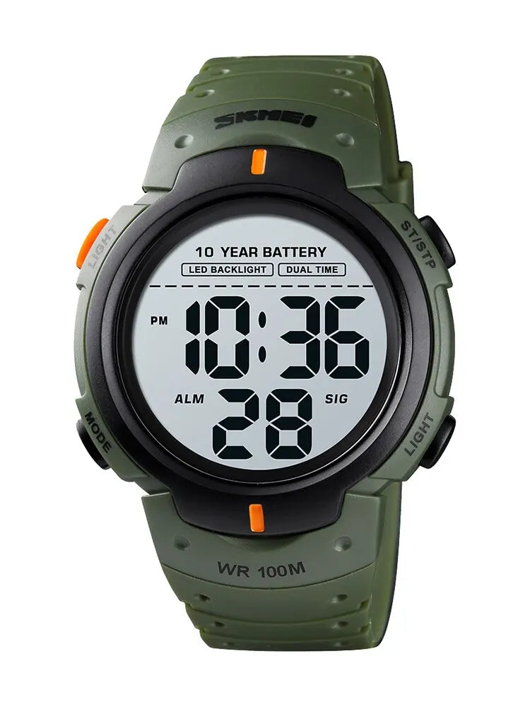 Men's Outdoor Digital Watch – 100M Waterproof, LED, 10-Year Battery, Alarm & Date Display