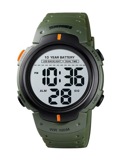 Men's Outdoor Digital Watch – 100M Waterproof, LED, 10-Year Battery, Alarm & Date Display