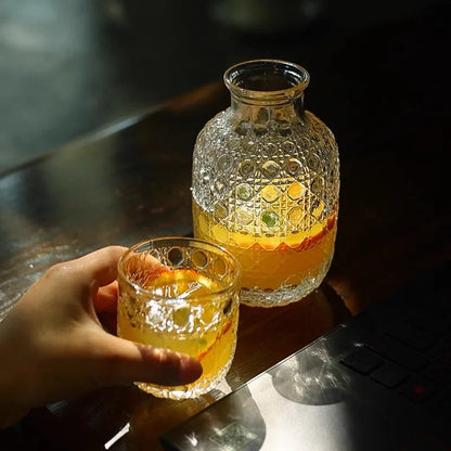 Embossed Pattern Large Drinking Glass – Whiskey Beer Coffee Water Cup Set