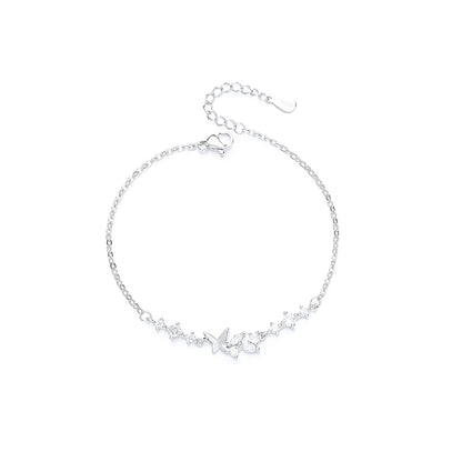 VENTFILLE 925 Silver Diamond Butterfly Bracelet – Adjustable Flower Jewelry for Women