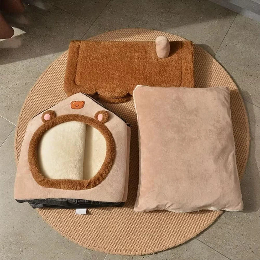 Foldable Pet Cave Bed - Removable & Washable for Cats and Small Dogs