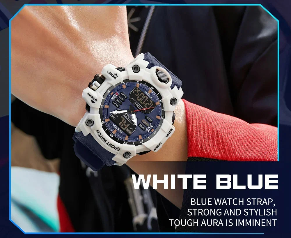 SANDA 6126  Digital Clock Dual Display Men Watches Waterproof Sports Watch Military Man Alarm Stopwatch Quartz Wristwatch Male