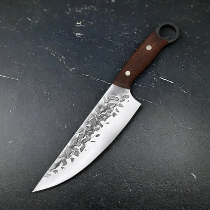 8-Inch Hammer Forged Japanese Chef Knife – Solid Wood Handle Culinary Tool
