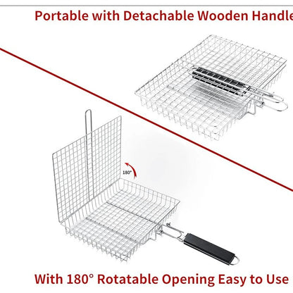 Stainless Steel Folding Grill Basket – BBQ Rack for Vegetables, Steak & Outdoor Camping