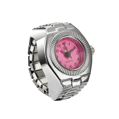 Vintage Punk Finger Watch Mini Elastic Strap Alloy Watches Couple Rings Jewelry Clock Retro Roman Quartz Watch Rings Women Men - BeeTrendyShop.COM
