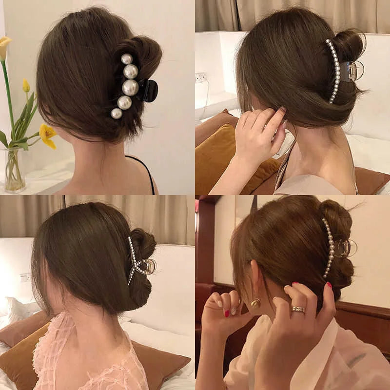 Korean Big Pearl Hair Claw Clip – Elegant Hairgrip Barrette for Women & Girls