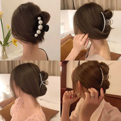 Korean Big Pearl Hair Claw Clip – Elegant Hairgrip Barrette for Women & Girls