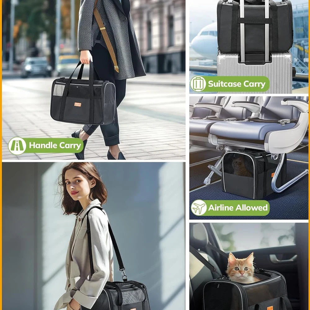 Soft Pet Carrier Bag – Airline Approved for Cats & Small Dogs up to 14lbs