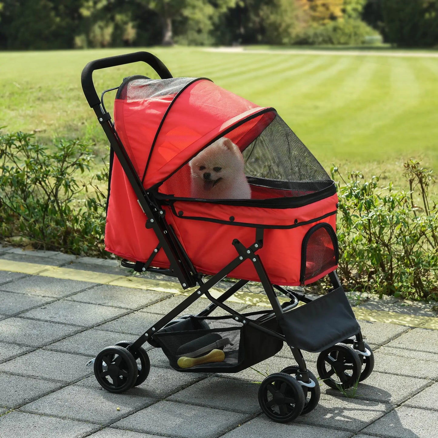 Pawhut Adjustable Canopy Pet Stroller - Lightweight & Foldable