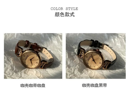 Retro High-end Round Dial Quartz Watches for Women PU Leather Strap Wristwatches Fashion Simple Temperament Girls Watch Gifts - BeeTrendyShop.COM