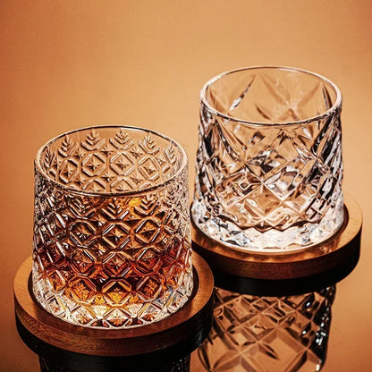 Spinning Whiskey Tumbler Glass – Rotating Crystal Brandy Cup