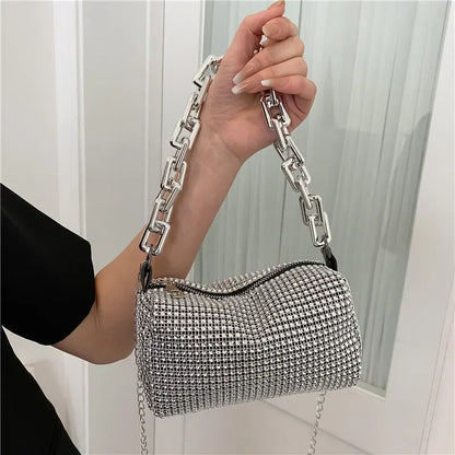 Allover Rhinestone Bucket Bag, Glitter Chain Prom Purse, Women's Mini Crossbody Bag - BeeTrendyShop.COM