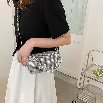 Allover Rhinestone Bucket Bag, Glitter Chain Prom Purse, Women's Mini Crossbody Bag - BeeTrendyShop.COM