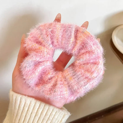 Korean Plush Cat Ear Scrunchies - High Elastic Hair Ties - BeeTrendyShop.COM