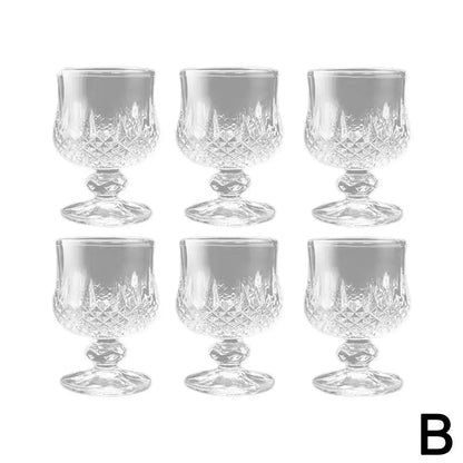 Diamond Carved Crystal Goblet – 6pcs High Foot Glass for Bar & Restaurant