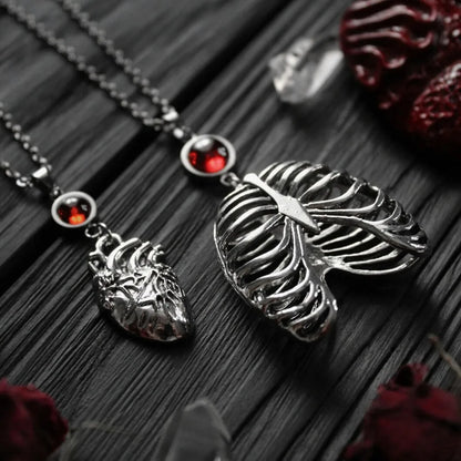 Gothic Hollow Heart Chest Organ Pendant Necklace – Punk Choker Unisex Jewelry