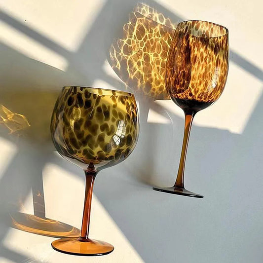 Wine Glass Vintage Leopard Print Glass Cup Burgundy Bordeaux Art Goblet Cocktail Whisky Wine Drinkware Home Kitchen Accessories